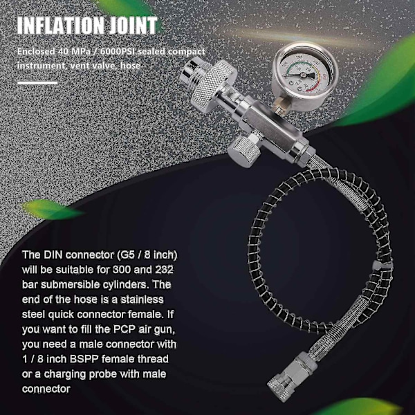 PCP Fyldningsstation Adapter til Dykkerflasker med G5/8\" DIN Adapter og 50cm Slange - WELLNGS