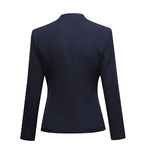 Yynuda Dam 2-delad Ståkrage Enfärgad Business Kostym Kontorsdam Slim Professionell Klänning (blazer + kjol) Navy  Blue XS