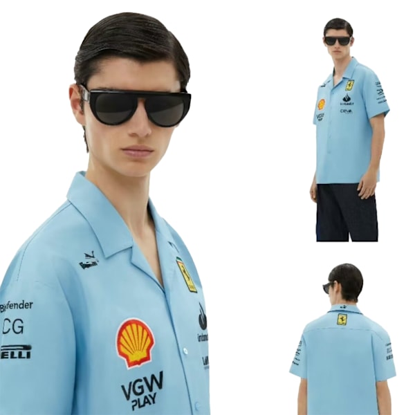 Herr F1 Blå Jersey T-shirt Kortærmet Sommer Knap Ned Casual Tee Shirts L