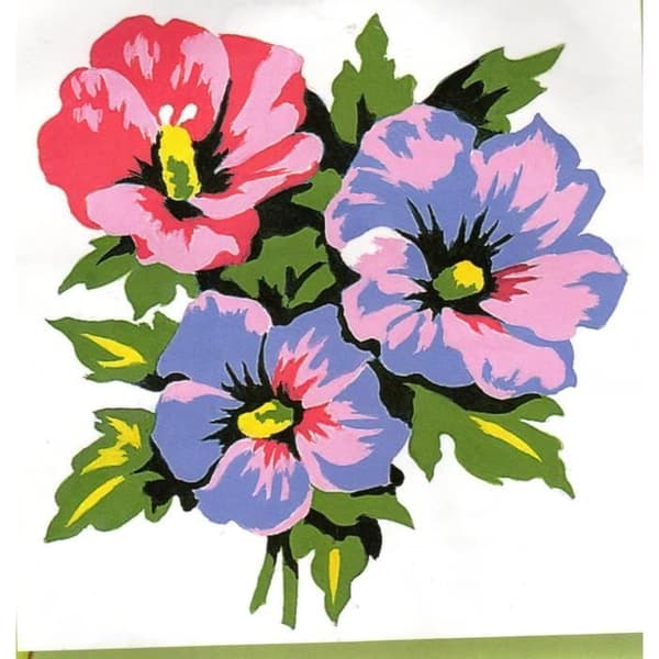 (SC)Kit Canvas - Petunia - 14 x 14 cm - White print - Complete kit - Needle included Vit utskrift