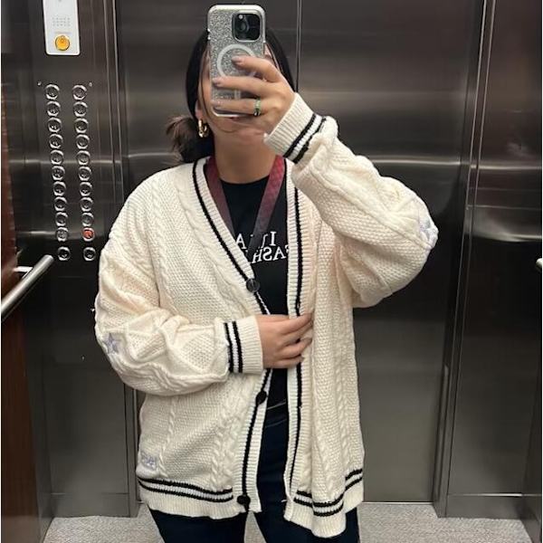 Taylor Swift Tähti Folklore Neuletakki Tähti Kirjonta Ylisuuri Neule Alaspäin Neule Beige Beige XL