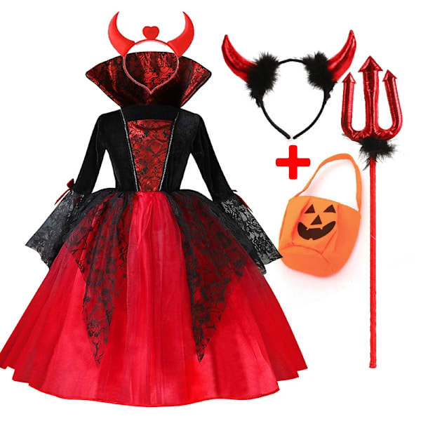 2024 Pige Cosplay Vampyr Halloween Kjole Til Børn Spøgelsesbrud Gotisk Kostume Grev Vampiran Karneval Outfit Sort Rød Tøj 5PCS Spøgelsesbrud E1 100cm 5PCS Ghost Bride E1