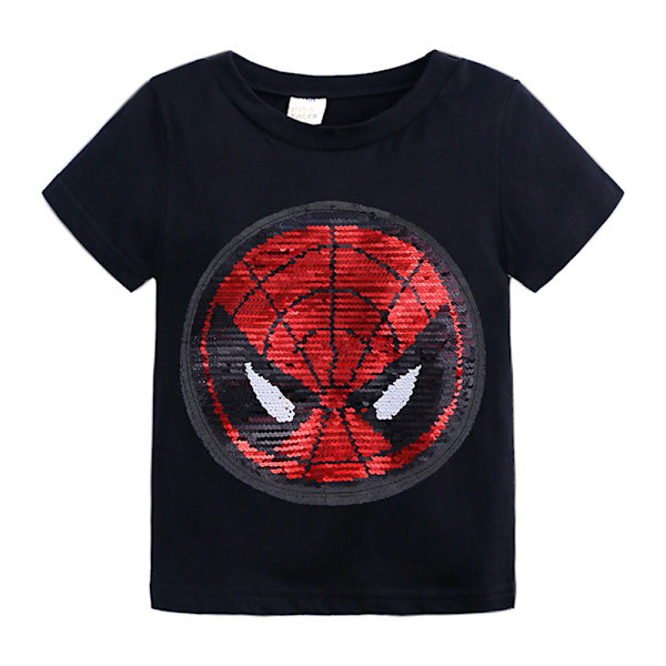 Barn Pojkar T-shirt Vändbar Paljetter Spiderman Tryck T-shirt Svart Black 4-5 Years