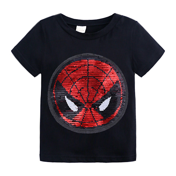 Børne Drenge T-shirt Vendbar Sequins Spiderman Print T-shirt Sort Black 4-5 Years