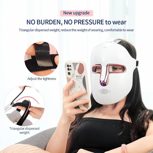 Trådlös 7-färgs LED Photon Behandling Skönhetsmask Vit 18.6*23.3cm