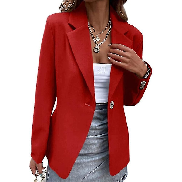 Dam One Button Solid Lapel Blazer Coat Business Formell Casual Ytterkläder Jacka Red M