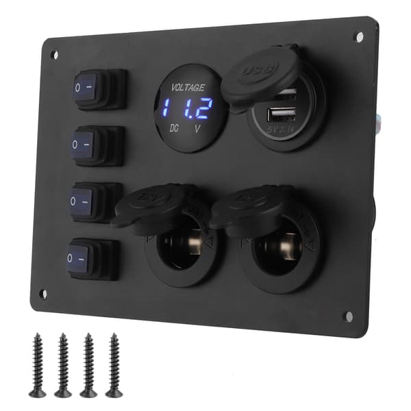 (SC) Waterproof 4-Way Rocker Switch Panel Dual USB Port Voltage Display 12V Socket for Car Boat RVs 0.3
