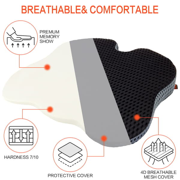 Kileformet bilsetepute, Ergonomisk minneskumpute for bil, kontorstol, seng Black