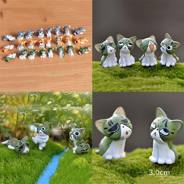 8 stk. Ostekatte Kitty Statue Miniaturer Resin Figurer Have Grøn
