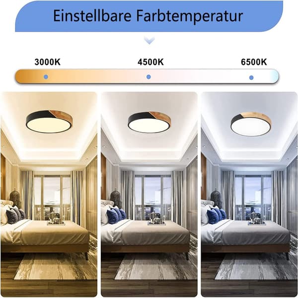 (SC)Modern Ceiling Lamp, Modern Flush Mount Lamp With Energy-Efficient Diodes For Dining Room, Bedroom, Ultra-Thin Wooden Frame, 3000K Warm Light