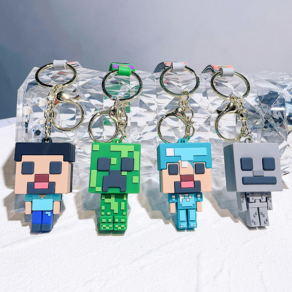 Minecraft Nyckelring Väska Klämma Steve Creeper Skelett Strumpfyllning NY Black