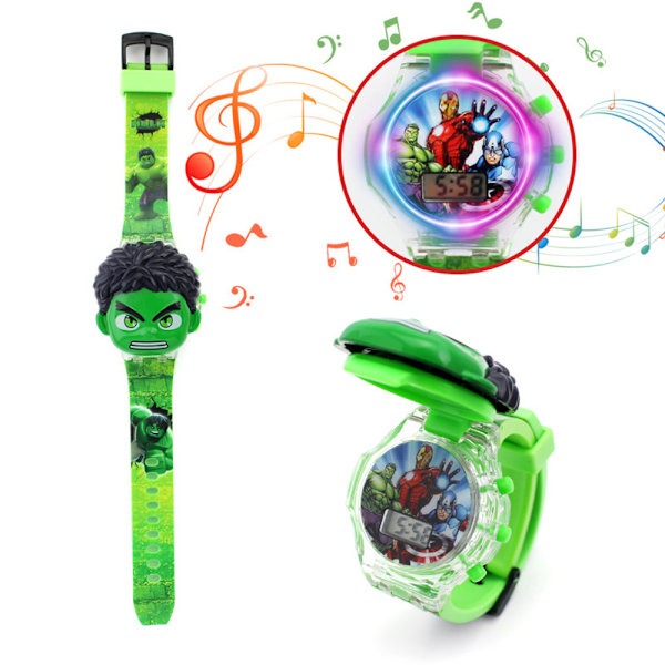 Cartoon Deformation Flip Light Music Watch Projection Barnleksak Hulk