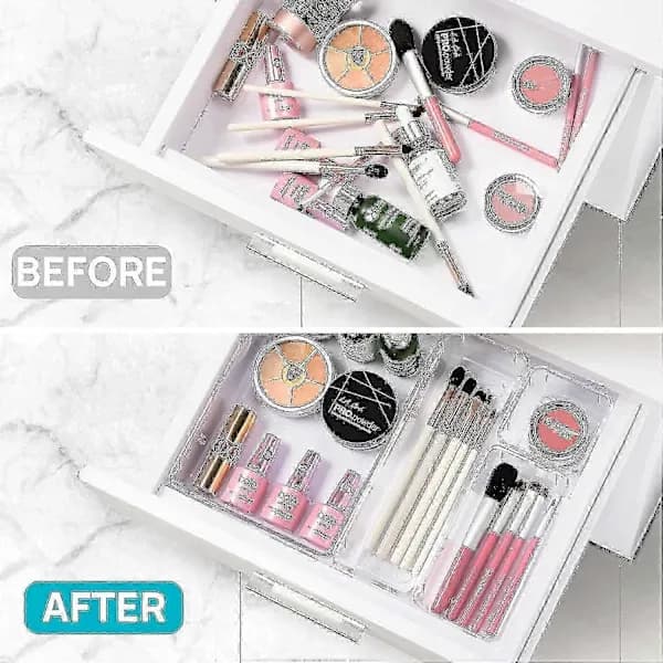 (SC)25 Pcs Clear Plastic Drawer Organizer Set, 4 Sizes Versatile Drawer Organizer Trays for Bathroom and Vanity