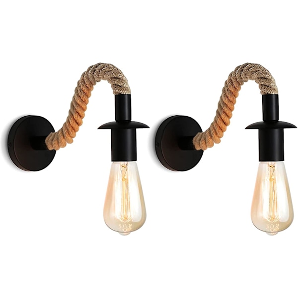 Retro vegglampe i hamptau - Perfekt for gangen eller soverommet - E27 lamper (uten pære) - uten pære uten pære without Bulb 2pcs