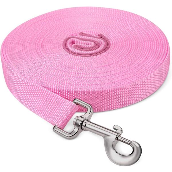 Hundkoppel, Hundträningskoppel med handtag Lång hundkoppel Nylon Handsfree koppel för små till stora hundar Husdjur Promenad Jogging 10m * 2.5cm (Rosa)-Xin