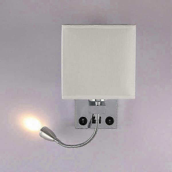 (SC)LED Wall Lamp with USB Charging Port for Bedroom, Hotel, and Interior Lighting white & silver