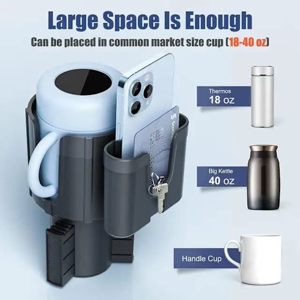 Auton mukiteline, 2-in-1 mukiteline säädettävällä pohjalla, monitoiminen auton mukiteline, juomateline suurille mukeille Cup holder + mobile phone