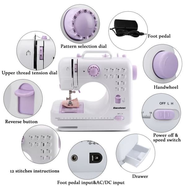 (SC)Excelvan Electronic Sewing Machine - Beginner - 12 Stitches - Portable - Two Adjustable Speeds_TF