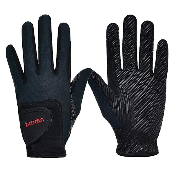 Udendørs ridehandsker holdbare anti-slip fuldfingrede ridehandsker polo hestevæddeløbshandsker Sort og grå Black and gray S/m