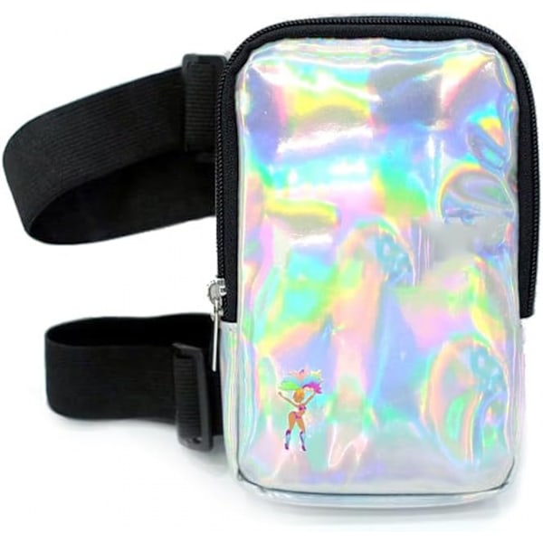 Holografisk lårväska - telefonhållare festivalväska för kvinnor, män - skimrande ankelväska - reflekterande handsfree raveväska silver
