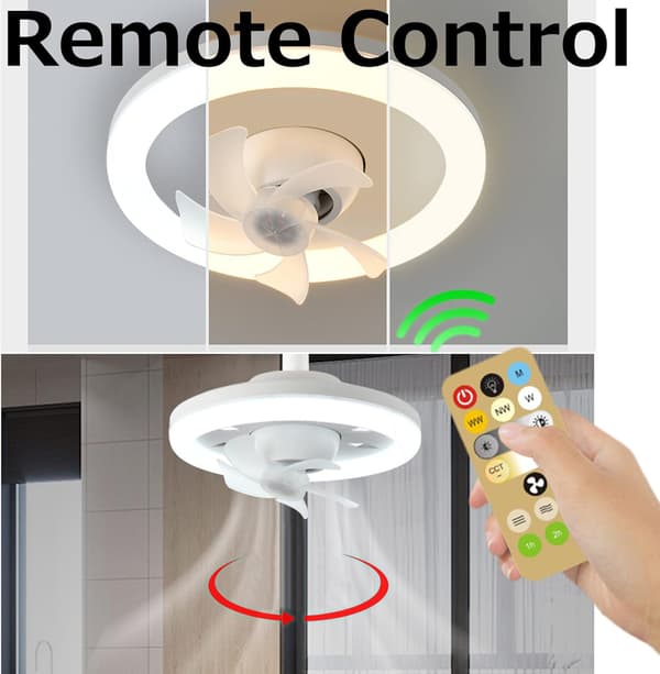 (SC) Remote Control, LED Bulb, E26 Socket, Ceiling Fan Lamp, Dimmable, 3 Wind Speeds, 3 Color Dimming, Shaking Head, Small Suction Ceiling Fan