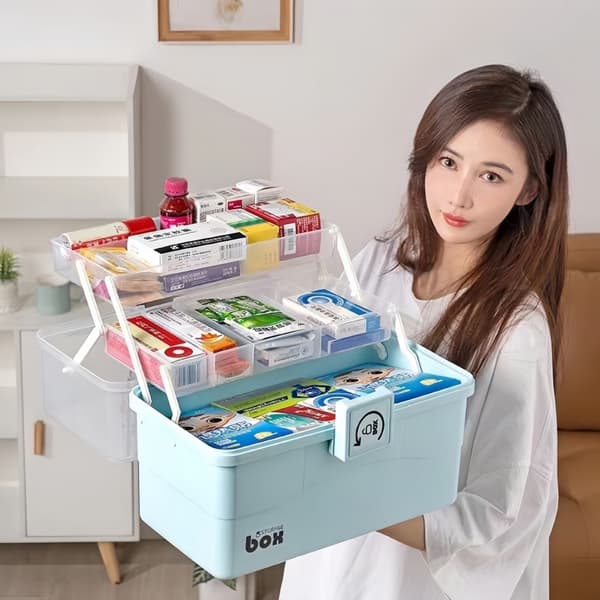 (SC)Lockable Medicine Box, Medicine Storage Box, Lockable Storage Box, Multifunctional Medicine Storage Box White White 38*21*27m