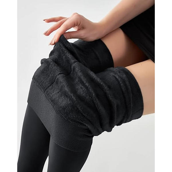 Dame Fleeceforet Leggings Varme Tykke Strømper Termiske Fløjl Bukser Mavekontrol Blød Strækbar