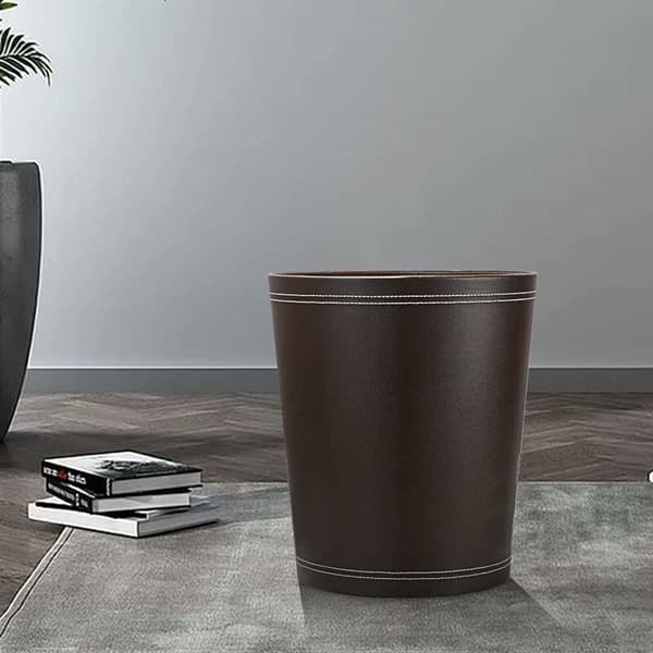 (SC)Compact Design Trash Can, Durable PU Leather Waste Bin, Enhance Decor for Office, Bathroom, Kitchen, Bedroom (9.8 Liter)