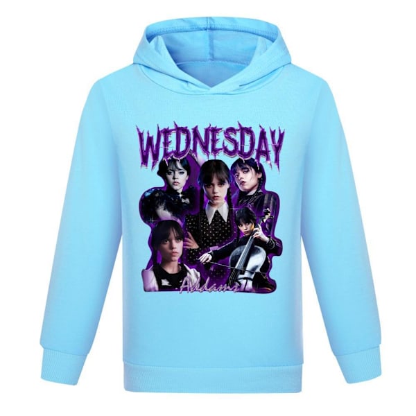 Barn Höst Vinter Onsdag The Addams Family Hoodie Sweatshirt ljusblå light blue 150cm