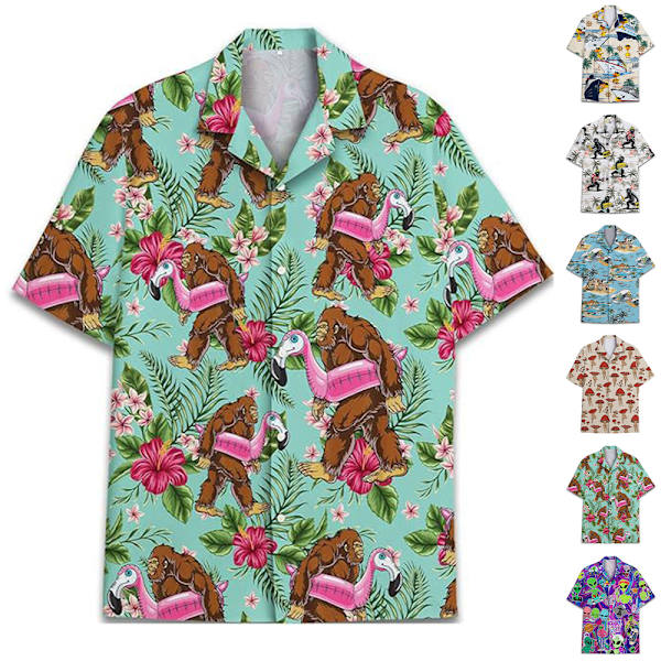 Herr Hawaiian Button Up Casual Skjorta Rolig Nyhet Kortärmad Semester Strand Toppar C C M