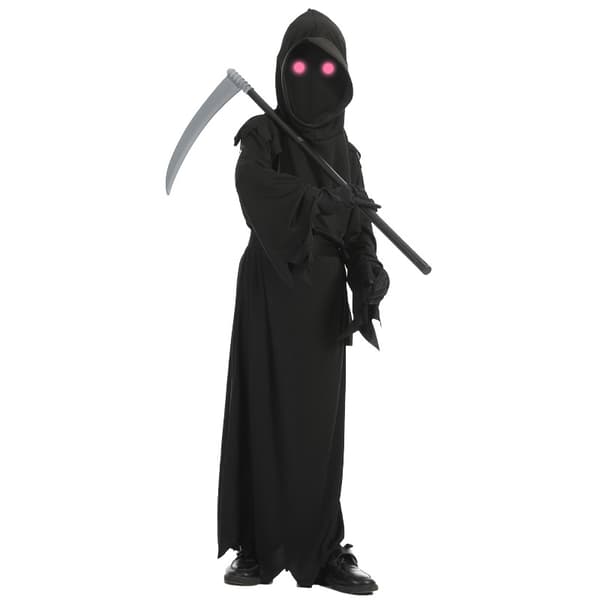 (SC) Grim Reaper-kostumer til børn med glødende røde øjne og le L-FF-
