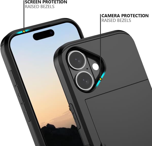 Skal för iPhone 17, fallsäkert skyddsfodral med korthållare Vit