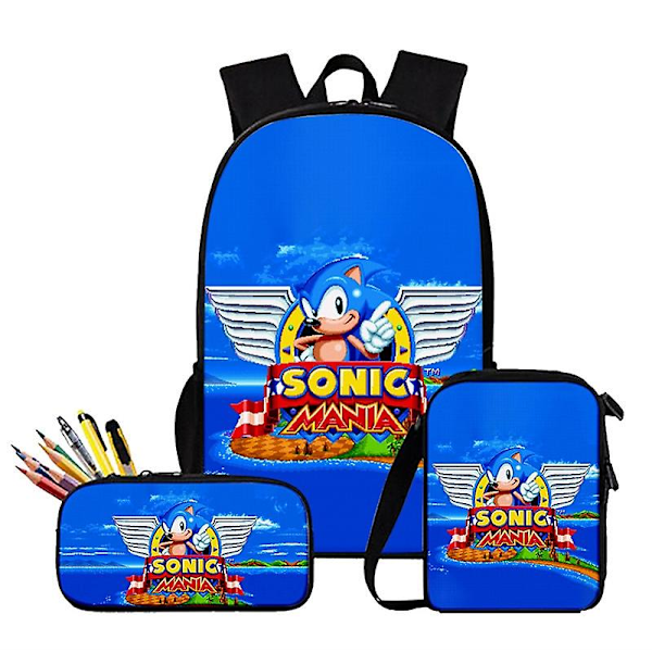 3 st 3d tryck Super Sonic Ryggsäck Axelväskor Väska För Tonåringar Pojkar Flickor Serietidning Skolväska Mochilas #423