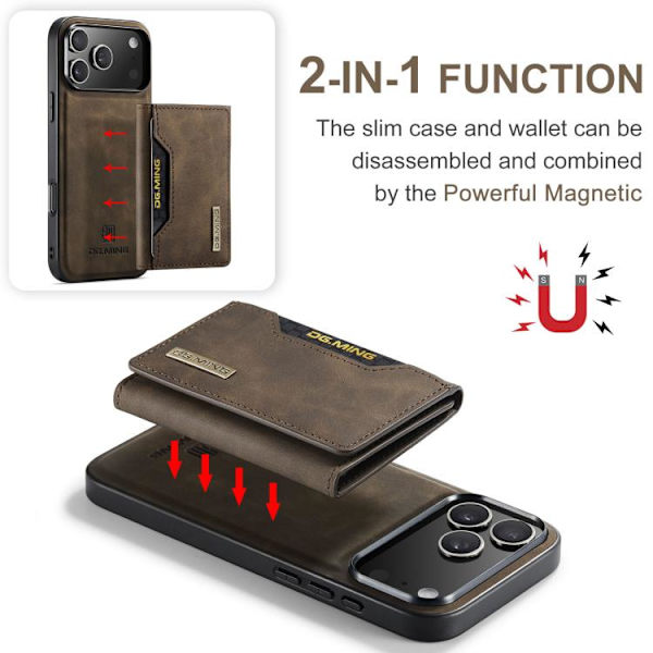 [SC]iPhone 17 Pro Max Case Leather Wallet DG.MING M2 Series 3-Fold Card Bag Kaffe