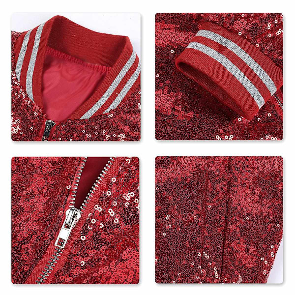 Allthemen herr Sequin Casual Zipper Party Bomberjacka-WELLNGS Röd Red L