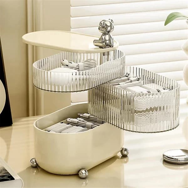 (SC)Rotating Jewelry Box Multi-layer Desktop Storage Box for Cosmetics Lipstick Cables Jewelry Makeup