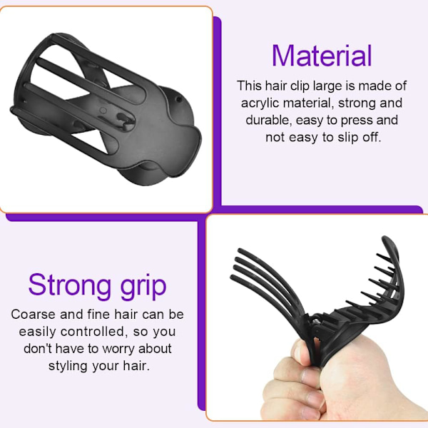 4 stk Hårklipp Franske Matte Hårklipp Store Akryl Anti-Skli Hårklyper Tykt Hår Flat Hårklipp Grip Hår Banan Barret
