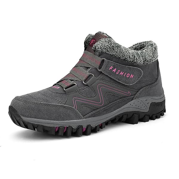 (SC) Vattentäta slip-on snökängor för damer med fleecefoder, Varma vinterskor 2K6137 Grå-Röd GråRöd GråRöd GrayRed 45