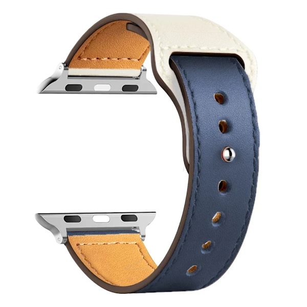 Läderrem för Apple Watch band Ultra 2 49mm 44mm 40mm 38mm/42mm sport loop armband iWatch series 9 8 7 3 4 5 6 se 41mm/45mm Blå Vit 19 38mm or 40mm 41mm Blue White 19