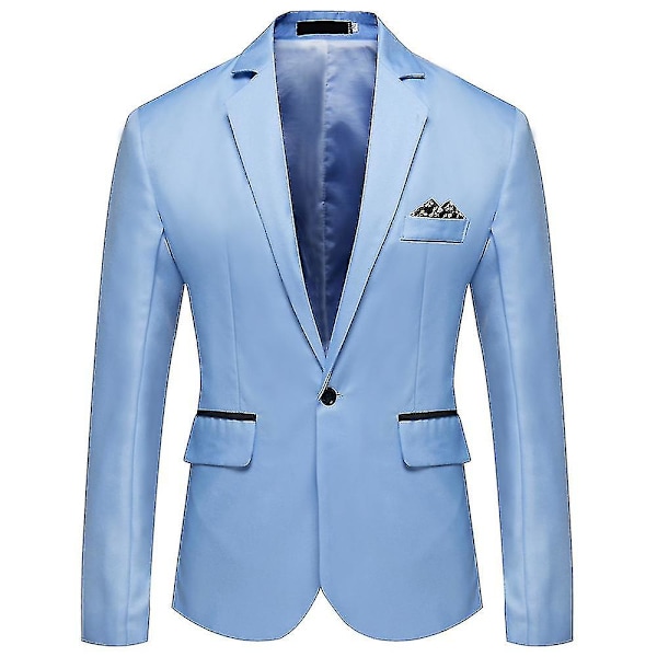 Mænds Enkelt Bryst Blazer med Lapel - Formel Forretningsjakke med Lange Ærmer Sky Blue 3XL