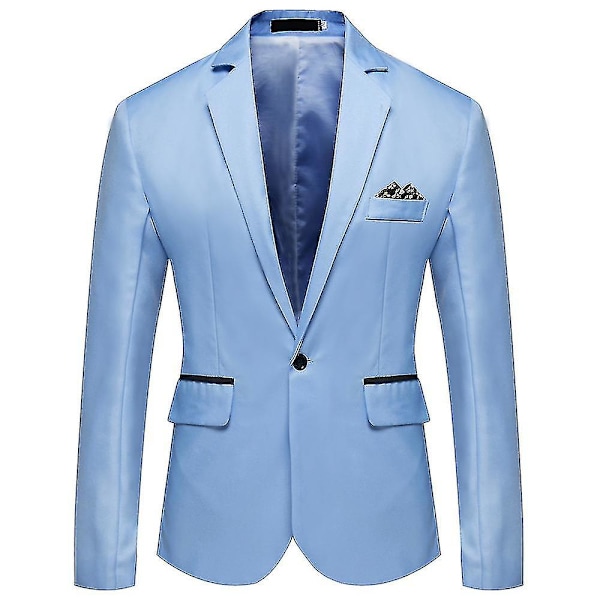 Mænds Enkelt Bryst Blazer med Lapel - Formel Forretningsjakke med Lange Ærmer Sky Blue 3XL