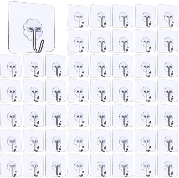 {SC}50-pack Waterproof Transparent Hooks, Transparent Self-Adhesive Hooks, Self-Adhesive