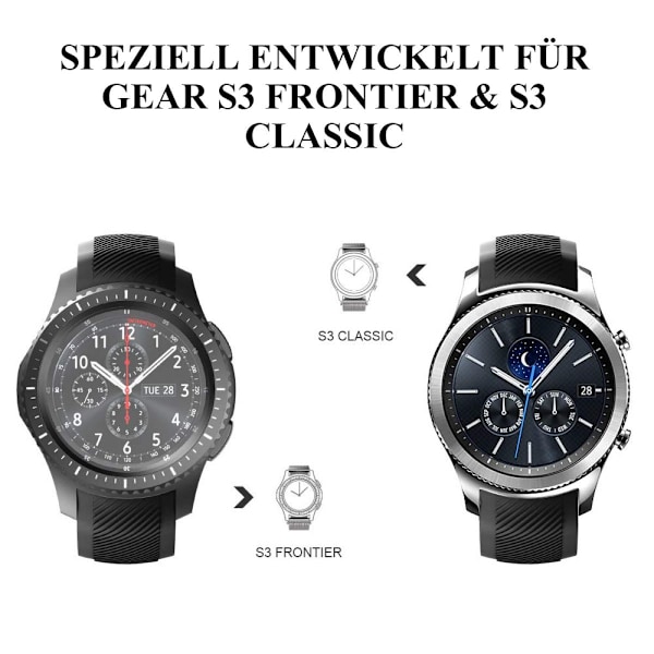 Ranneke Samsung Gear S3 Classic/Frontier -yhteensopiva, 22 mm silikoninen vaihtohihna Gear S3 Classic/S3 Frontierille