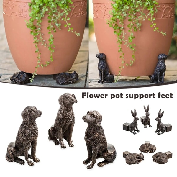 3 stk. Plantepot Fod Hund/Kat/Kanin Statue Blomsterpotte Plantepot Potte Fod Potte Støtte Fod Håndlavet Have Dekoration B