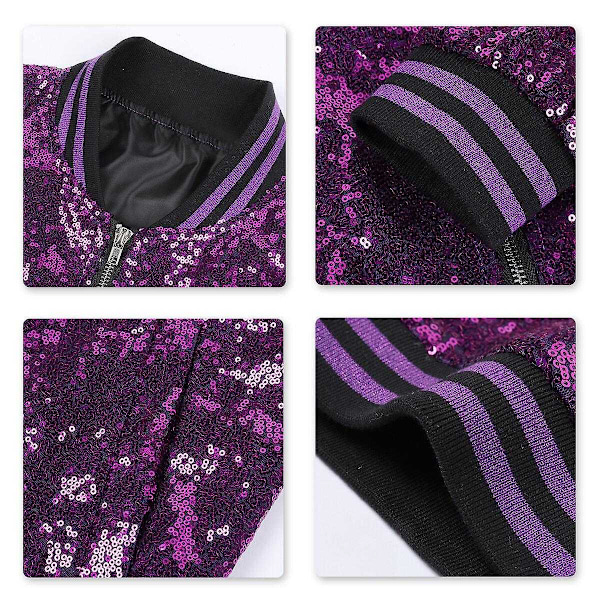 Allthemen Herr Sequin Casual Dragkedja Fest Bomberjacka-WELLNGS Lila Purple L