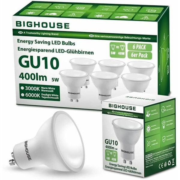 6-pack GU10 LED-lampa 5W motsvarande 40W Varmvit - 3000K