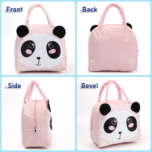 Lunchväska för barn, flickor, pojkar, studenter, återanvändbar tecknad isolerad lunchväska, små hopfällbara vattentäta lunchväskor för resor, picknick, skola Light Pink Panda