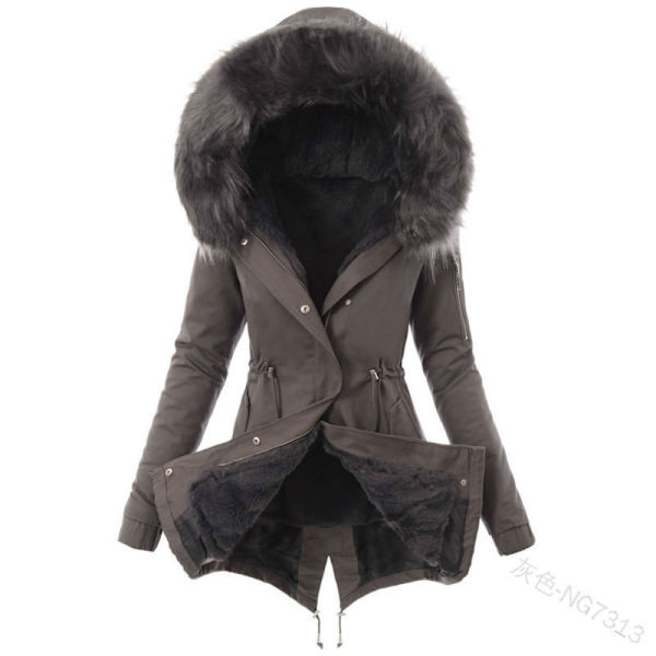 Vinterjacka för kvinnor, varm fodrad lång parkas i medellängd, mörkgrå Dark Grey S