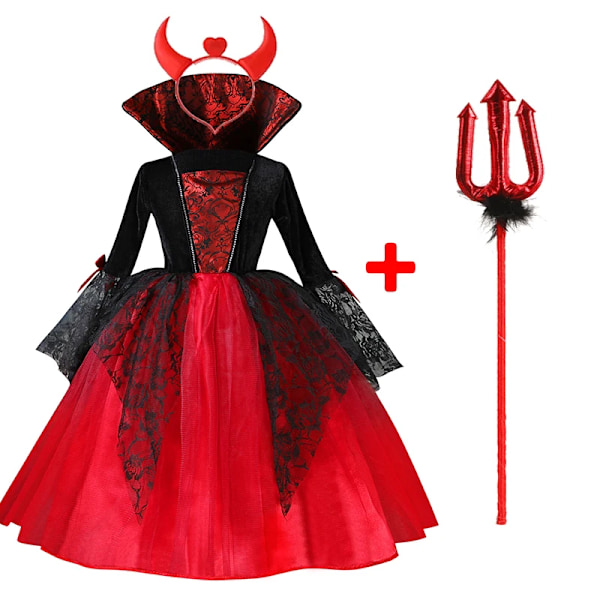 2024 Jenter Cosplay Vampyr Halloween Kjole For Barn Spøkelsesbrud Gotisk Kostyme Grev Vampiran Karneval Antrekk Svarte Røde Klær 3 STK Spøkelsesbrud C 110cm 3PCS Ghost Bride C