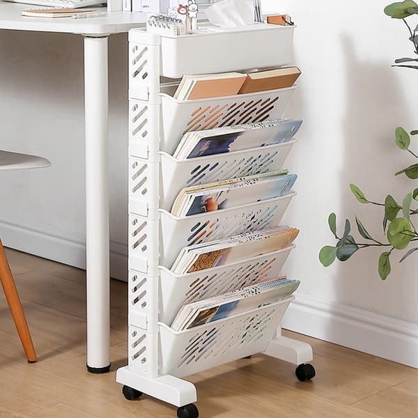 (SC)Portable Bookshelf with Wheels for Classroom Use, Rolling Book Cart with Multi-Layer Capacity and Rotatable and Removable Shelves, Storage